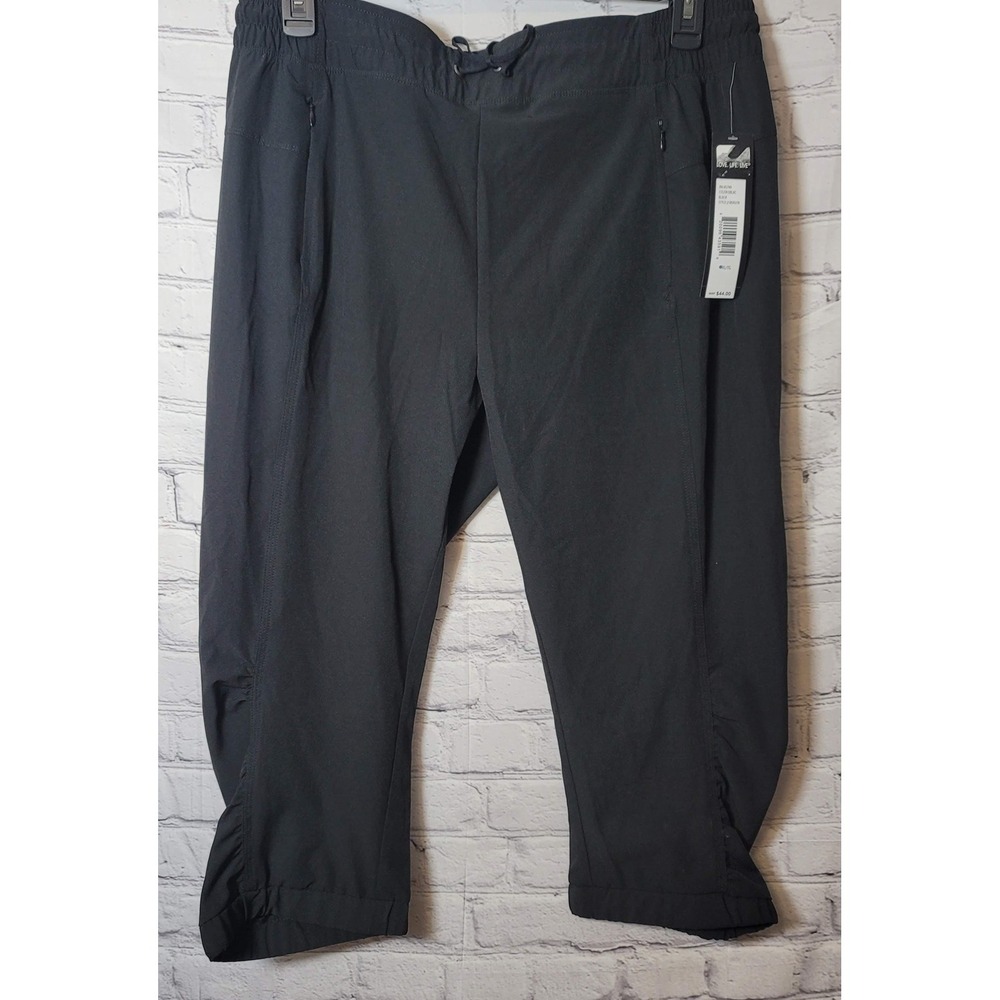 Love Life Live Pants‎ Womens XL Black Capri Elastic Waist Zip Pocket Stretch NWT